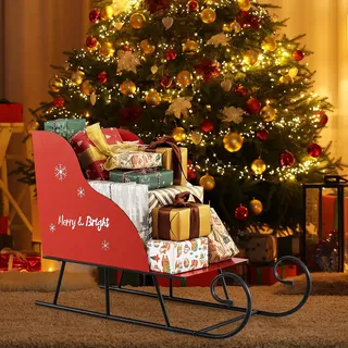 GOPLUS Deko Schlitten Weihnachten, Weihnachtsschlitten Metall, Weihnachtsdekoration mit Aufbewahrung, Schlittenkorb Metallschlitten, Weihnachtsdeko groß Outdoor, Dekoschlitten für Zuhause & Büro