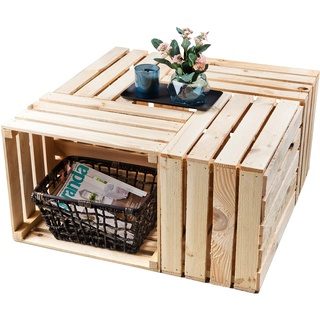 GrandBox Naturbelassene 4er Set Holz-Kiste 50x40x30 cm Wein-Kiste Obst-Kiste Deko Kaminholz-Kiste Aufbewahrung Vintage Shabby Chick Retro