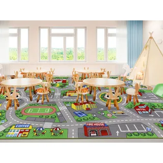 Capslpad Autoteppich Kinder 200x300cm rutschfest Kinderteppich Stadtplan Interaktiver Spielteppich Waschbar Kreativ Pädagogisch Spielmatte für Kinder Teenager Kinderzimmer Spielzimmer Dekor, Grün