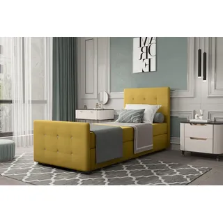 Boxspringbett Gästebett MARKOS 100x220cm Bettkasten Seite Rechts Stoff Gelb - Gelb