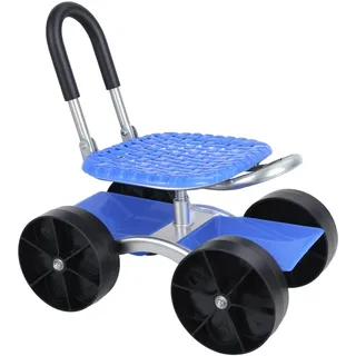 Bluethy Gartenhocker mit Rollen, 360° Drehbarer Gartensitz Höhenverstellbar, Rollsitz aus Verzinktem Stahl mit Stauraum bis 150kg, Mobiler Gartenhocker für Gartenarbeit (Blau 2)