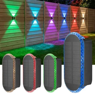 ELLASAY Solarlampen für Außen,RGB Solar Wandleuchte Up and Down Leuchten Aussen IP65 Wasserdicht,7 Farben Heller Solarleuchten für Garten Kabellos für Hof Garten Haus Deck Porch Zaun 4 Pack