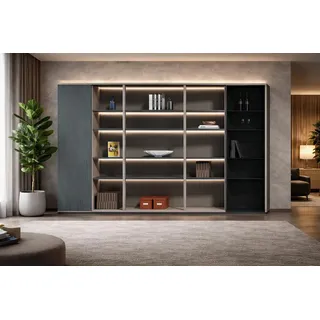 JVmoebel Wohnwand Regalsystem Bücherregal Beleuchtung für Ihr Büro oder Wohnzimmer, (1-St), Made in Europa grau