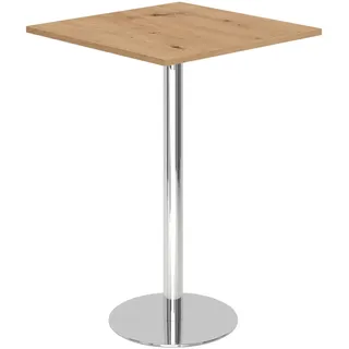 bümö Stehtisch Büro, Bistrotisch eckig 80 x 80 cm in Asteiche, Gestell: Verchromt - Bartisch, Stehtisch Holz-Platte, Säule aus Metall, Buffettisch,