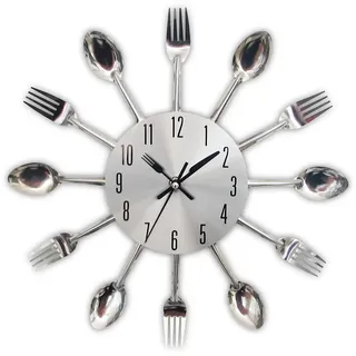 Timelike Edelstahl Küchenutensilien Uhr - Küche Besteck Wanduhr mit getönten Gabeln, Löffel, Spatel Design Küchenuhr mit für Küche Déco Indoor und Outdoor