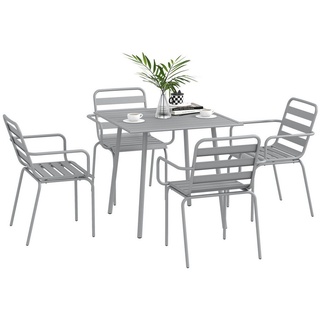 Outsunny 5 tlg. Sitzgruppe, Gartenmöbel-Set mit 1 Esstisch, 4 Stühlen, Gartengarnitur, für Balkon, Terrasse, Stahl, Hellgrau