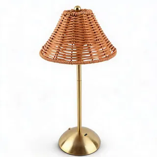 SENECESLI Rattan-Tischlampe, Boho Vintage, Kabellose LED-dimmbare Nachttischlampe mit 3 Farbtemperaturen, 1800 MAh Wiederaufladbar über USB C, Handgefertigte Dekorative Lampe für