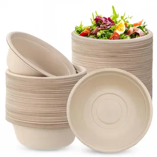 Jonlitze 100 Stück Pappschalen Einweg Suppenschalen, 350ml Umweltfreundliche Einwegpapierschalen aus Zuckerrohr, Biologisch Abbaubar und Kompostierbar, Perfekt für Party und Picknicks