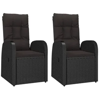 vidaXL Gartensessel mit Kissen 2 Stk. Verstellbar Schwarz Poly Rattan