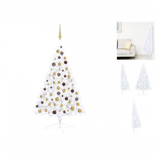 vidaXL Künstlicher Weihnachtsbaum Künstlicher Halber Weihnachtsbaum mit LEDs Kugeln Weiß 120cm weiß