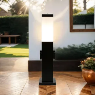 Licht-Erlebnisse Energiesäule Außenleuchte mit Steckdose Stehlampe aus Aluguss für 230V Strom Anschluss E27 Wegeleuchte Weglampe Außenlampe Hof Garten Einfahrt