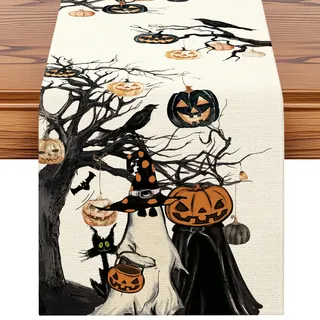 Artscope Halloween Kürbis Geist und Baum Tischläufer Erntedankfest Tischläufer, Saisonnal Herbst Küche Tisch Dekoration Drinnen Urlaub Party Dekor 40x180 cm