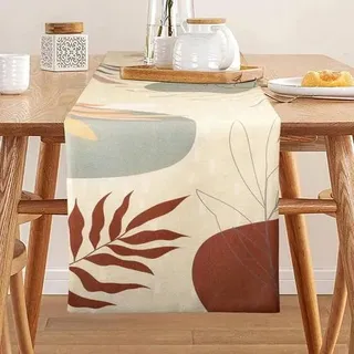 Tischläufer Leinen-Mischgewebe Rosa Boho Blatt 33x183cm Waschbar