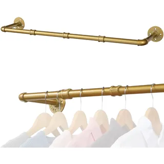 Vintage Kleiderstange Wandmontage Golden 100cm, Klassische Industrie Kleiderständer Garderobenstange mit 25cm Abstand zur Wand