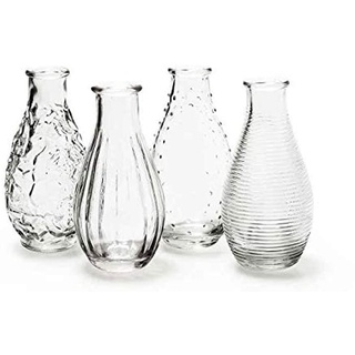 itsisa 4er Set Glasflaschen Decor - Vase, Tischdekoration, Glasvasen, Landhausdeko, Gastronomie
