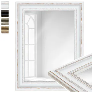 WANDStyle Kleiner Spiegel Weiß, Barock Spiegel, Kleiner Wandspiegel Vintage 40x52 cm, Hängespiegel klein, Badspiegel Holz, Flurspiegel Wand, Standspiegel, Mirror H550 - Made in Germany