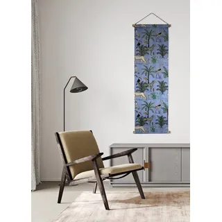 Indradanush Wanddekoobjekt Wandbehang Afrika Tiere bedruckt Stoff 40 / 90x140 cm Holzstäbe (1 Stück), bedruckte Wanddeko aus Baumwolle, bestickt, bunt blau 40 cm x 140 cm