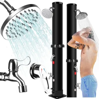 Gartendusche Solar 60 Liter, Solardusche Aussendusche mit 360° Regenduschkopf und Wasserhahn, Prämie Solar Dusche Außendusche Pooldusche für Garten Camping, Warmes Wasser Max 60°C