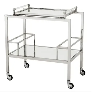 Casa Padrino Luxus Bar Trolley Servierwagen aus Edelstahl und Glas 72 x 47 x H. 72 cm - Luxus Hotel & Restaurant Einrichtung Möbel