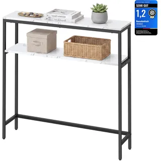 VASAGLE Konsolentisch 20 x 80 x 80 cm marmorweiß-tintenschwarz