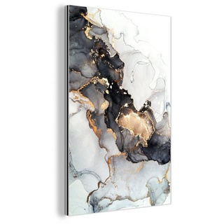 MuchoWow Metallbild Marmor - Schwarz - Weiß - Gold - Luxus - Abstrakt, (1 St), Alu-Dibond-Druck, Gemälde aus Metall, Aluminium deko bunt Rechteckig - 80 cm x 120 cm x 0.4 cm