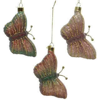 Decoris Christbaumschmuck Glas Schmetterlinge 10cm x 1 Stück Sortiert Feenwald Weihnachtskugeln bunt rosa Mix