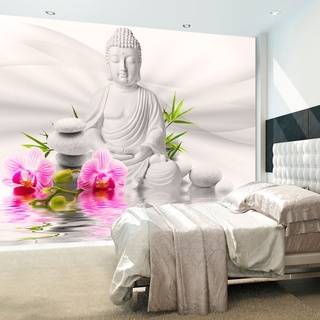 Fototapete - Buddha und Orchideen
