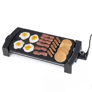 LIFEZEAL Elektrische Grillplatte, Tischgrill mit Grillfläche (55x25x8 cm) | Stufenlos regulierbare Temperatur, Spülmaschinenfeste Tropfschale, für Küche, Balkon und Camping