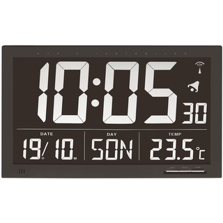 TFA Dostmann Digitale XL Funkuhr, Wanduhr,60.4505, mit Temperatur, 24h Anzeige, groß, schwarz, L 368 x B 29 (86) x H 230 mm