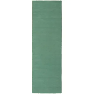 carpetfine Wollteppich CARPETFINE "Gabbeh Lola Uni", blau (türkis), B:75cm H:14mm L:200cm, Wolle, Teppiche, mit natürlichem Pflanzenmaterial von Hand gewebt, auch in Rund