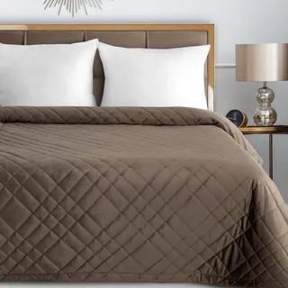 Eurofirany Gesteppte Tagesdecke RIA6 Velours für Doppelbett braun 200 x 220 cm