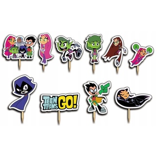 Festivalartikel Tortenstecker Teen Titans Go! Topper Set 10 Stk Geburstag Torten Deko Kuchen Junge weiß