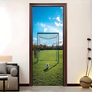 Sport FußBall Türtapete Selbstklebend TürPoster 3D Türaufkleber GrüNes Gras Wasserfest Türfolie für Schlafzimmer Gang Tür Verschönern deko, Abnehmbar PVC Türaufkleber 95x205 cm