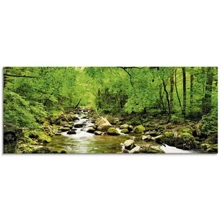 ARTland Wanddeko Glasbilder Wandbild Glas Bild einteilig 125x50 cm Querformat Natur Landschaft Wald Fluss Wasserfall Felsen Steine Bach T1YH
