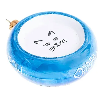 Christbaumschmuck Glas 8cm Katze Napf Figur Mundgeblasen Handbemalt Weihnachtsbaum Anhänger Weihnachten Christbaumanhänger Weihnachtsbaumschmuck Blau
