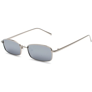 Ggpyyon Vintage Rechteckig Sonnenbrille für Damen Herren,Retro Schmale Brille UV-Schutz Sunglasses(Silber/Silber spiegeln)