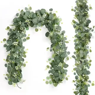 1 Stück Eukalyptus Girlande Deko, 1,8m Künstliche Eukalyptus Girlande mit Weidenblättern Grüne Blätter Hängepflanze Deko Blumengirlande Künstliche Pflanze für Hintergrund, Hochzeit Bogen, Tischdeko