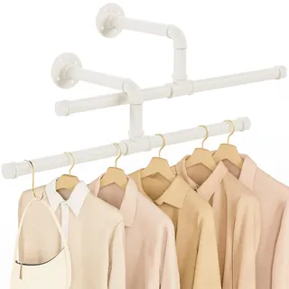 Yawinhe Industrielle Rohr-Kleiderstangen, Kleiderständer, Wandmontage, Kleideraufbewahrung, platzsparendes Küchenregal, für kleine Räume, Weiß, 50 cm, 2 Stück