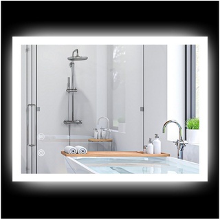 Kleankin Badspiegel LED Badezimmerspiegel mit Memory-Funktion, Leuchtspiegel (Wandspiegel, 1-St., Lichtspiegel), mit 3 Lichtfarben silberfarben|weiß
