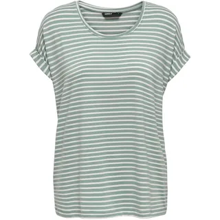 Only Damen ONLMOSTER STRIPE S/S O-Neck TOP JRS NOOS T-Shirt Jadeite/Stripes:Cloud Dancer, S
