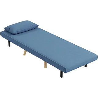 3-in-1-schlafsessel/bett, Einzelsitz Mit 5-fach Verstellbarer Rückenlehne Aus Stoff Mit Kissen, Blau