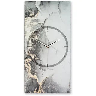 Kreative Feder Designer-Wanduhr Grey & Gold Marble aus Stein mit Zeigern aus gebürstetem Aluminium - Designeruhr aus Stein mit flüsterleisem Uhrwerk (Grey & Gold Marble, leises Funkuhrwerk)