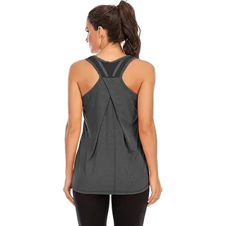 Nekosi Damen Sporttop Yoga Tank Top Oberteil Laufen Fitness Ärmelloses Mesh Zurück Funktions Shirt Grau Mittel - M
