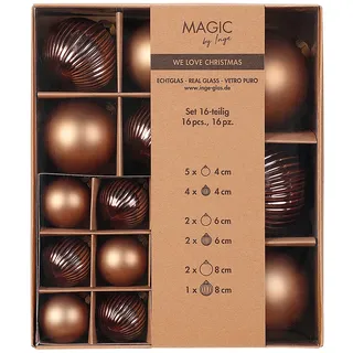 INGE-GLAS 16 Weihnachtskugeln Glas 4-8cm Mix matt & glänzend Christbaumkugeln Weihnachtsbaumkugeln Set Christbaumschmuck Weihnachtsbaumschmuck braun)