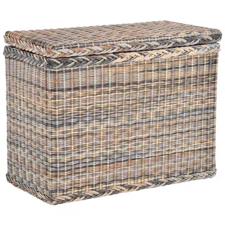 Krines Home Wäschesortierer Rattan Wäschekorb 3 Fächer Wäschesammler Wäschesortierer Unterteilung, mit Deckel und drei Unterteilungen braun