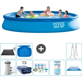 Intex runder aufblasbarer Easy Set-Schwimmpool – 457 x 84 cm – Blau – inklusive Pumpe Sonnensegel - Wartungspaket - Filter - Bodenplane - Sol...