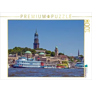 Calvendo Puzzle HAMBURG Landungsbrücken und Michel 1000 Teile Lege-Größe 64x48cm Foto-Puzzle für glückliche Stunden