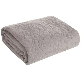 Eurofirany Tagesdecke LEINOPTIK, Karomuster Steppung Doppelbett Überwurf Einfarbig Grau Beige grau 220 cm x 240 cm