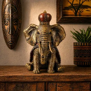 Online Fuchs Dekofigur Elefant im königlichen Design mit Krone - 37,5 cm groß - auch als Gartenfiguren für draußen geeigent, wetterfest - Dekoration Afrika (Gold)