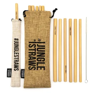 Jungle Straws® Bambus Strohhalme Wiederverwendbar • Umweltfreundliches 12er Strohhalm Set inkl. Reinigungsbürste & 2 Aufbewahrungsbeutel • Biologisch Abbaubare Bambus • Bamboo Straws